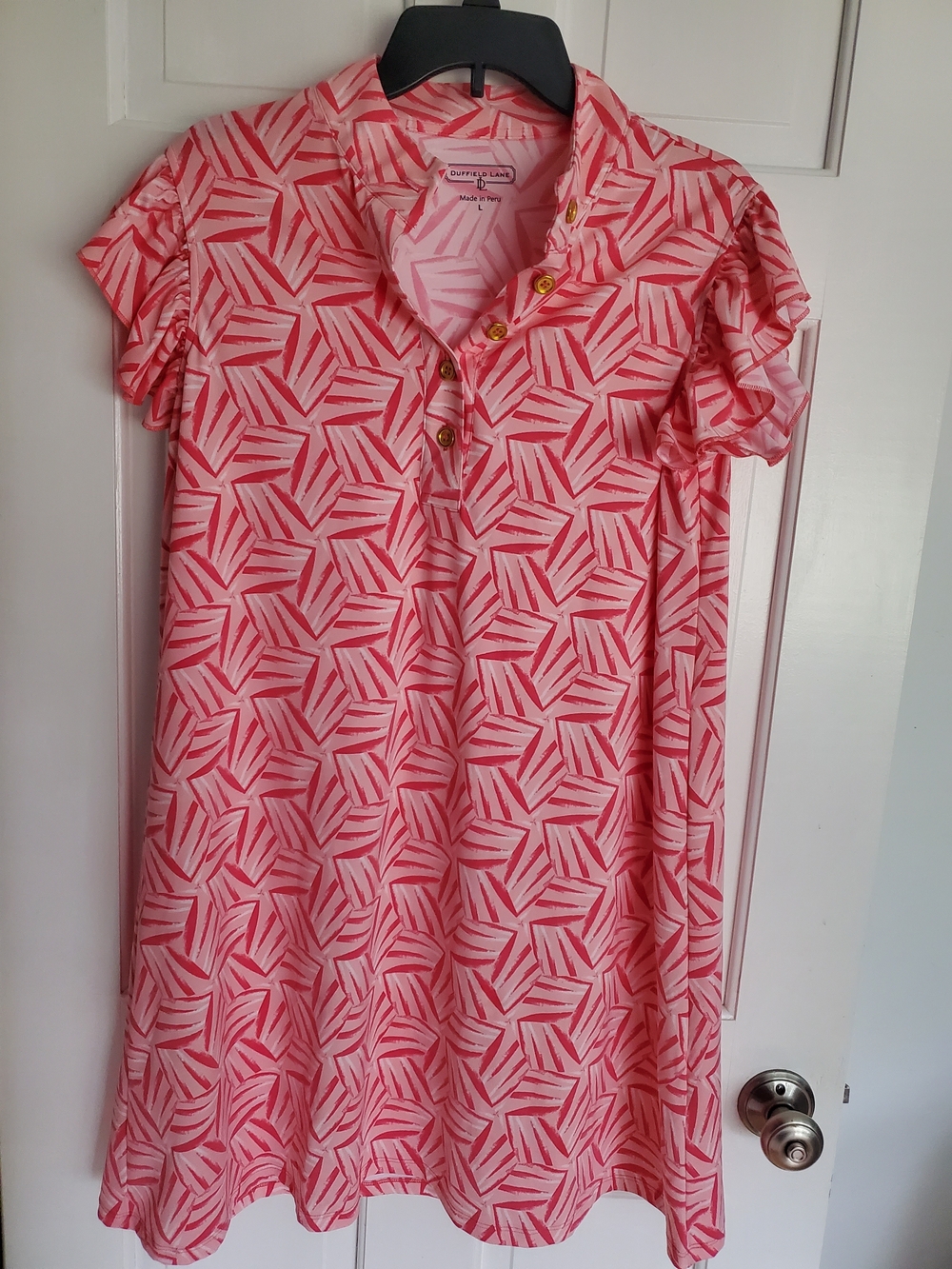 Duffield Lane Pink Geometric Flutter-Sleeve Mini Dress